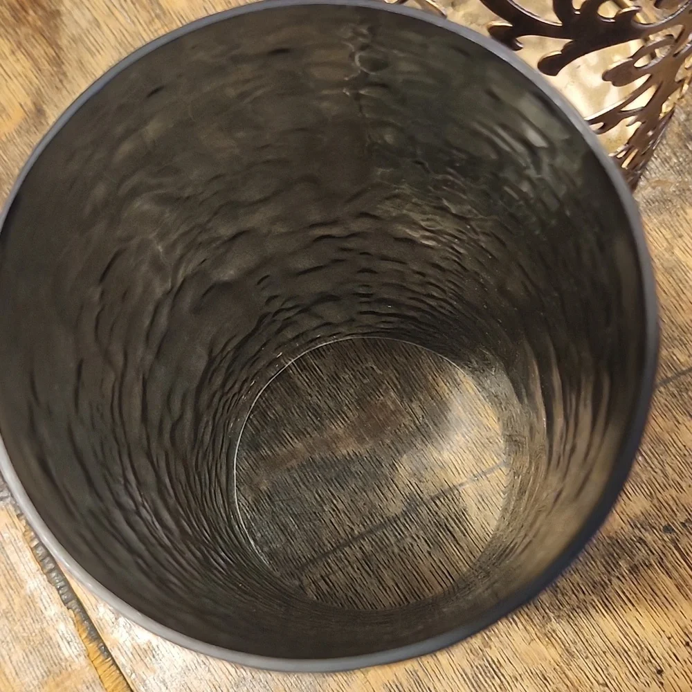 Large Hurricane Filagree Antique Bronze With Smokey Black Insert Candle Holder - Picture 5 of 7